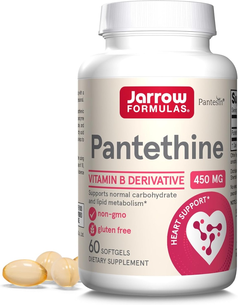 Jarrow Formulas Pantethine 450 mg - Παράγωγο Βιταμίνης B5-60 (Softgels) - Υποστηρίξτε την υγεία της καρδιάς, υδατάνθρακες και λιπίδια Μεταβολισμός - Συνένζυμο A (CoA) Precursor - συμπλήρωμα παντοθενικού οξέος