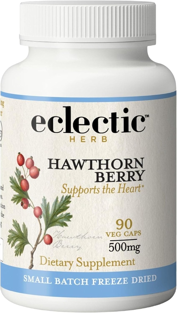 Eclectic Institute Raw Fresh Freeze-Dried Non-GMO Hawthorn Berry | Cardiovascular Destek | 90 CT (500 mg)