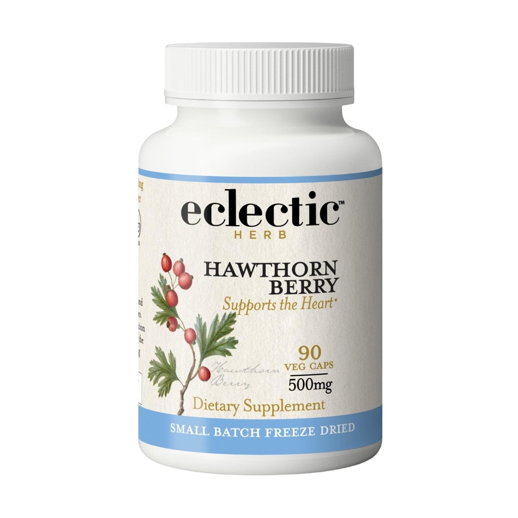 Eclectic Institute Raw Fresh Freeze-Dried Non-GMO Hawthorn Berry | Cardiovascular Destek | 90 CT (500 mg)