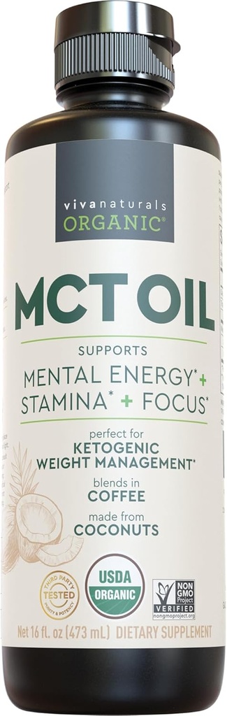 Βιβα Φυσικά Βιολογικά MCT Λάδι, 16 fl oz – MCT Λάδι για τον καφέ, USDA Βιολογικό, μη ΓΤΟ, Παλαιό Πιστοποιημένο & Κετό Φιλικό, Υποστηρίζει την ενέργεια και τη διανοητική σαφήνεια
