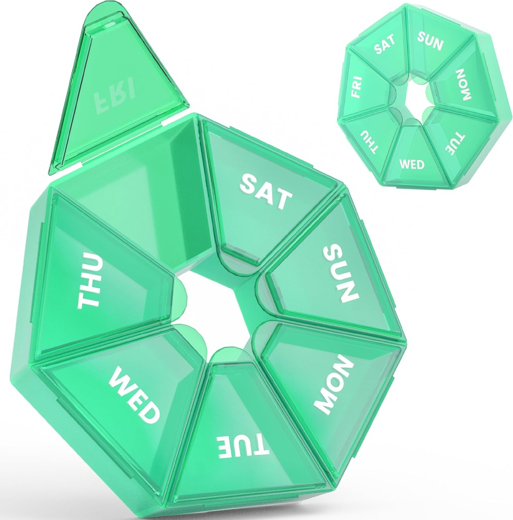 Haftalık Pill Organizer, 2 Pack Portatif Pill Box Tıp davası 6 Renk (Seven Day) Vitamin/Fish Oil /Pills/Supplements-Arthritis Friendly (Cyan)