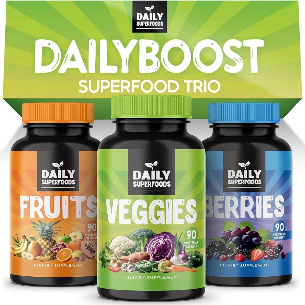 DailyBoost - 42 Farklı Bütün Gıda Meyveleri ve Veggies Supplement Doğal Enerji Boost için - Doğadan% 100 meyve ve sebze Capsules Dengesi - ABD'de Made in the USA