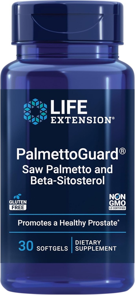 Life Extension PalmettoGuard Saw Palmetto & Beta-Sitosterol - Sağlıklı Prostate Function & Hormon Metabolism Health - Erkekler için Supplements - Gluten-Free, Non-GMO – 30 softgels