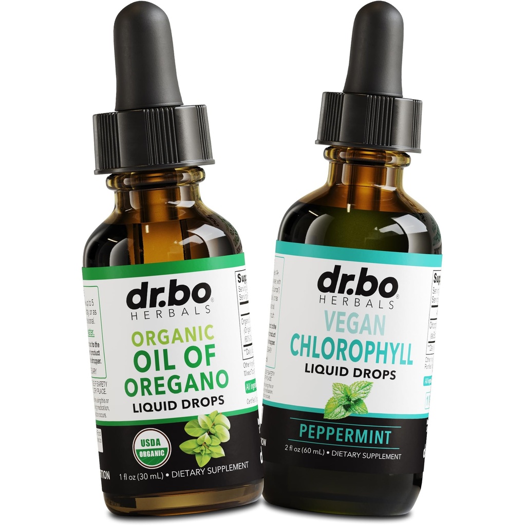 Oregano Oil Organic Liquid Drops & Chlorophyll - Oregano Drops Tincture Extract & Vegan Chlorophyll Liquid Body Detox Cleanse Immune Support - Digestive Gut Health Odor Cleanse Supplement