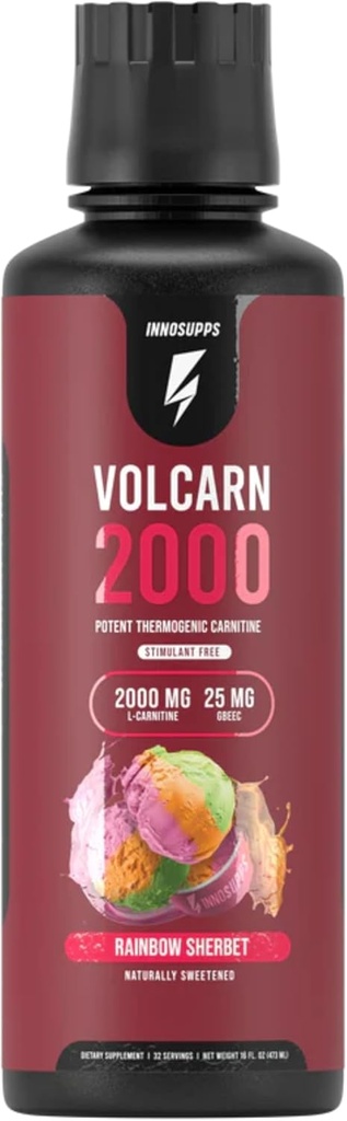 InnoSupps Volcarn 2000 - L-CARNITINE Advanced Energy Liquid | ATP Advancedr with GBEEC | Boosts Energy, Advanceds Focus, Caffeine Free, No Yapay Sweeteners | 32 Hizmetler (Rainbow Sherbet)