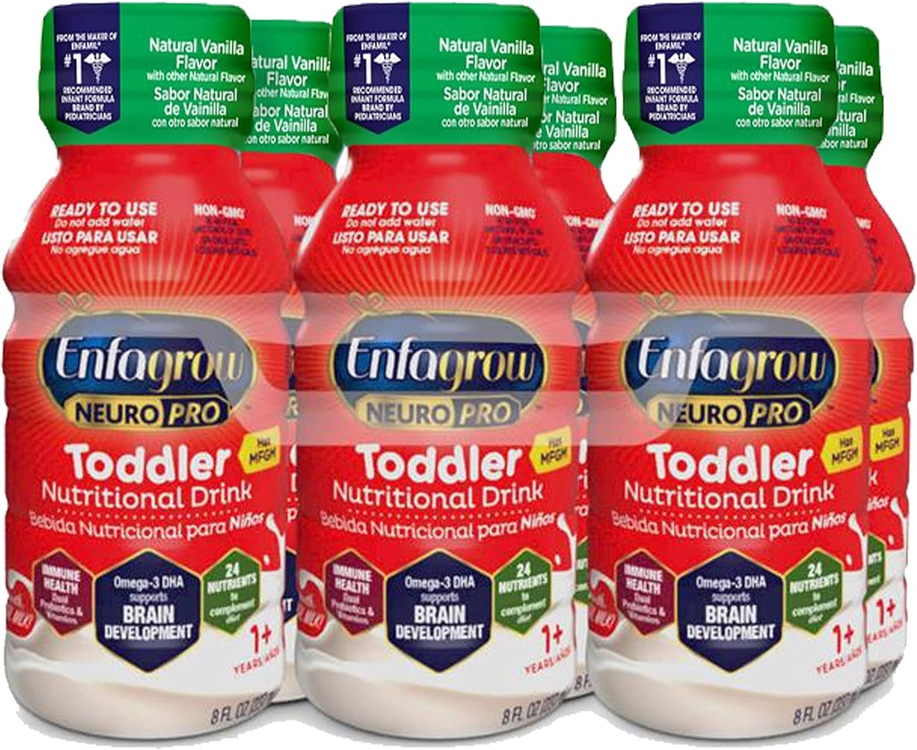 Enfagrow NeuroPro Toddler Beslenme, Vanilla Flavor, Omega-3 DHA Beyin Desteği için Prebiyotikler ve Vitaminler Immune Health, Ready-to-Use Şişes, 8 Fl Oz, 6 Count