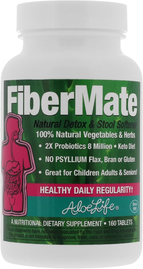 Aloe Life - FiberMate Tabletler, Body Detox & Stool Softener, Sebzeler & Herbs, Gentle Irregularity Relief, Safe Digestive Support, No Psyllium or Bran, Gluten- & Dairy-Free (160 Tabletler)