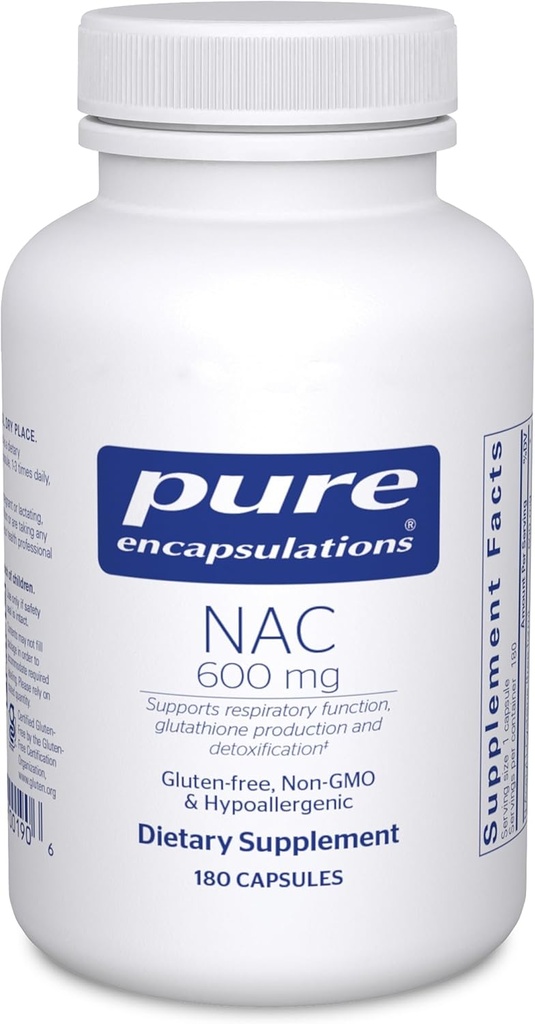 Pure Encapsulations NAC 600 mg - N-Acetyl Cysteine NAC Supplement for Lung Health & Immune Support, Liver Support & Antioksis* - Freeform N-Acetyl-L-Cysteine - 180 Capsules