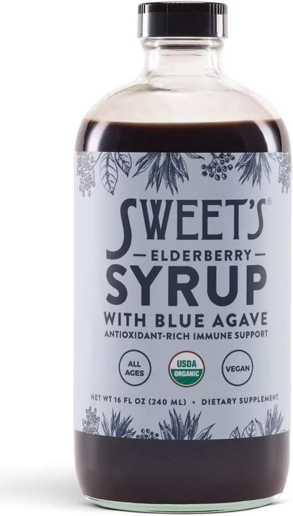 Blue Agave ile Elder Syrup | Immune Support | USDA Organik Onay | Non-GMO | Vegan | Gluten-Free (16 oz)