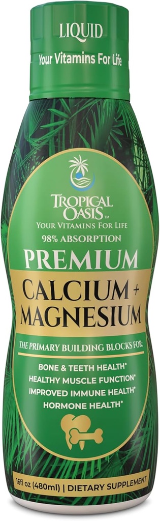 Premium Liquid Calcium Magnesium Supplement | Promotes Strong Bones & Healthy Teeth | Natural Liquid Vitamin w/Calcium, Magnesium Citrate, Boron & Vitamin D3 | 98% Max Absorption | 16oz, 32 Serv