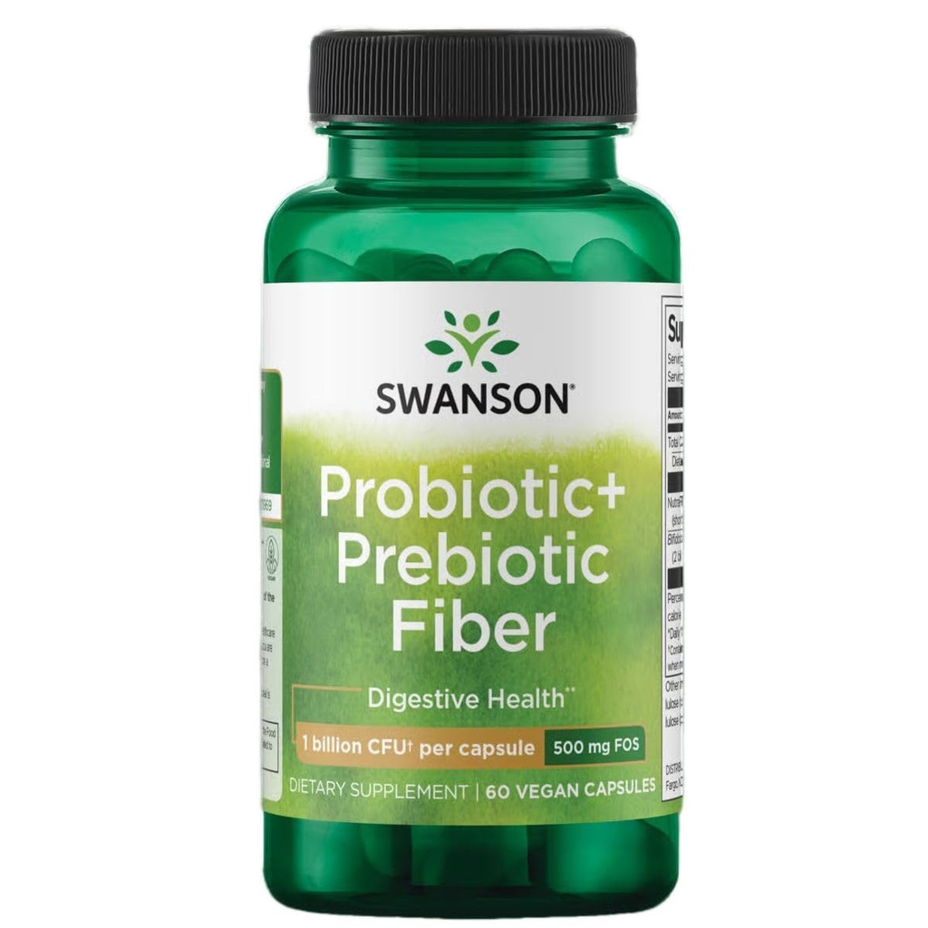 Swanson Prebiyotik + Probiyotik Fiber - Doğal Supplement Digestive System & Immune Health Support - Aids Regularity & GI Tract Health - (60 Capsules, 500 Milyon CFU Her)