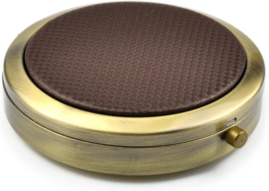 Retro Compact Pill Θήκη με Καθρέφτη για την ταξιδιωτική ιατρική Organizer (Coffee)
