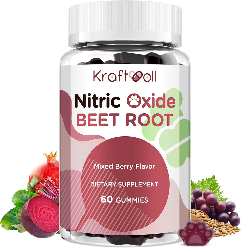 Beet Root Gummies 6000mg – Nitric Oxide Booster with Grape Seed, Pomegranate, Vitamins C & B12 – Nitric Oxide Supplements for Men – Mixed Berry Flavor – 60 Gummies