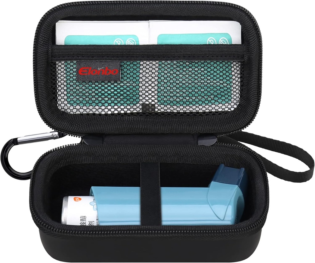 Elonbo Asthma Inhaler Vakayı Gerçekleştirmek, Seyahat Organize Çanta for Ventolin Inhaler, Ekstra İç Meli Pocket Fits Asthma Mediction, Black+Inside Black (CASE NO! Inhaler Tıp Dahil Değil)