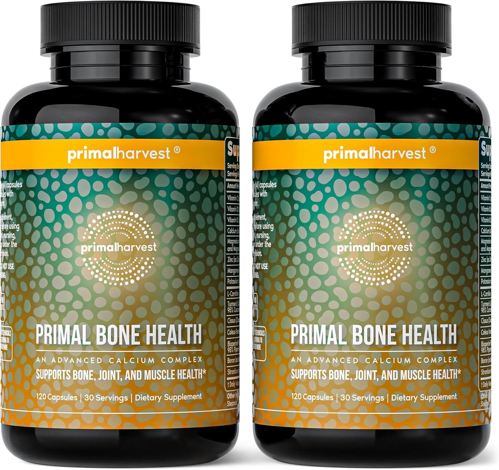 Primal Συγκομιδή 2 Pack, Primal Bone Health Calcium Carbonate Bone Health Complex για άνδρες & γυναίκες με ασβέστιο, μαγνήσιο, ψευδάργυρο, μαγγάνιο, κάλιο, & L-καρνιτίνη (240 κάψουλες)
