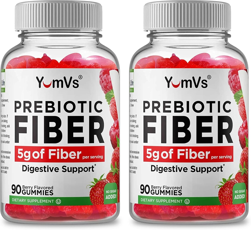 Yum-Vs - Prebiotic Fiber Gummies for Adults & Kids - 5g Digestive Aid Gummy Fiber Supplement - Keto Friendly Prebiotic Daily Fiber Supplement for Women & Men - No Sugar Added Dietary Fiber (90 Count)