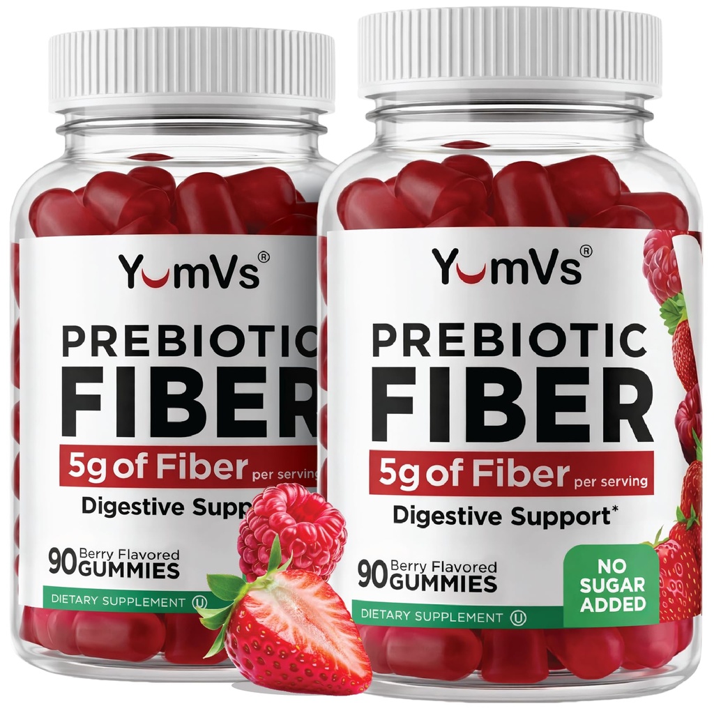Yum-Vs - Yetişkinler ve Çocuklar için Prebiyotik Fiber Gummies - 5g Digestive Aid Gummy Fiber Supplement - Keto Friendly Prebiyotik Daily Fiber Supplement for Women & Men - No Sugar add Diyetary Fiber (90 Count)
