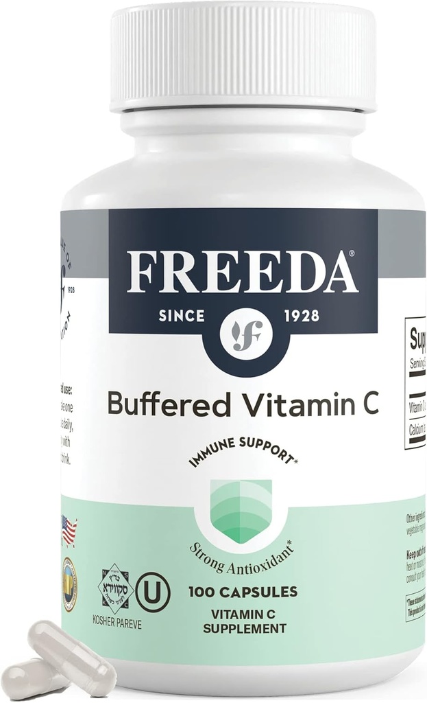 FREEDA Buffered Vitamin C 500 mg – Non-Acidicdis Ascorbate – Immune Support & Antioksi – Kosher, Stomach'ta Nazi – 100 Capsules