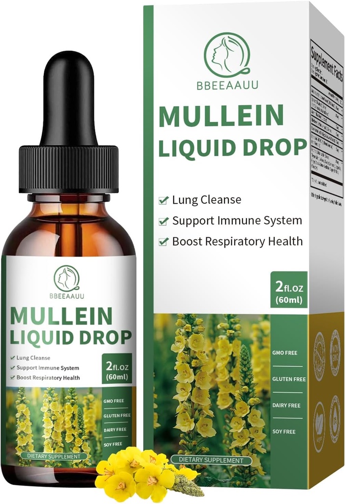 (2 Pack) Mullein Drops for Lungs, 16-in-1 Mullein Leaf Extract 800MG for Lung Cleanse, αναπνευστικό, ανοσία, με Quercetin, Marshmallow, Black Cumin Seed, Elderberry, Non-GMO, 2 Fl Oz
