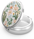 Pill Box 3 Compartment Medicine Pill Case,Portable for Pocket or Purse Pill Box Decorative Metal Medicine Vitamin Organizer Unique Gift(Floral Flower)
