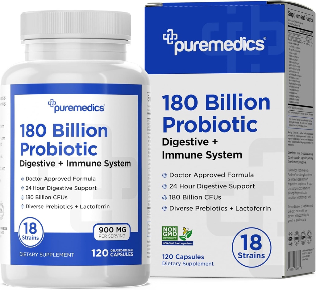 Seçim Formula Probiyotikleri 180 Milyar CFU - 18 Strains + Lactoferrin + Prebiyotikler - Immune, Digestive & Gut Health - Constipation, Diarrhea, Gas & Bloating - for Women & Men - 120ct