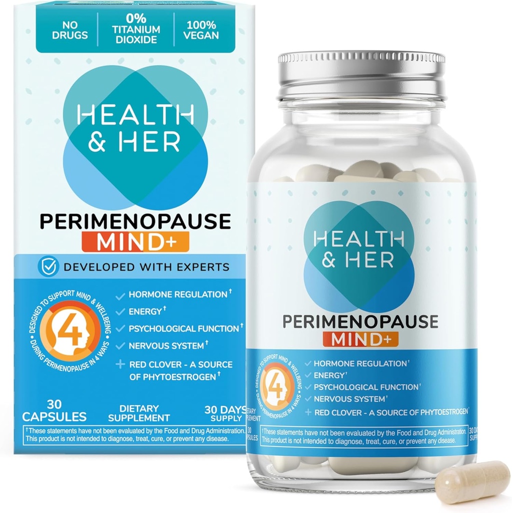 Sağlık ve Perimenopause Mind+ Bilişsel Fonksiyonl Desteği, Erken Menopause, Ruh Enerji, Vitaminlerle Kadınlar için Tamamlar, Gluten-Free, Non-GMO, Vegan (30 ct - 1 ay)