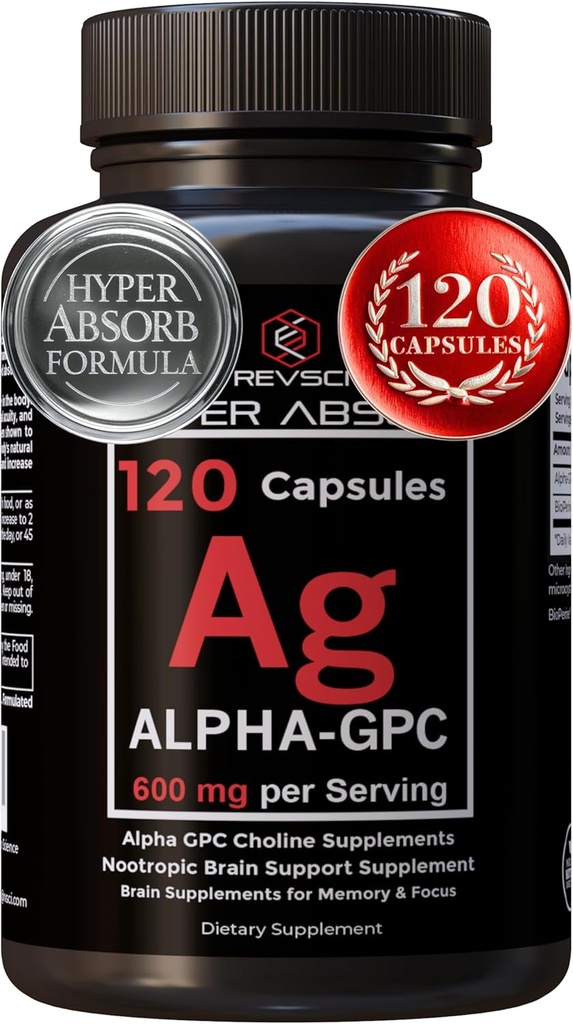 Alpha GPC Supplement & BioPerine for Hyper Abxia - 120 Kont, Alpha-GPC 600 mg per Service - Nootropics for Memory, Focus, Energy, & Drive - Choline Supplements to Boost Acetylcholine, Made in USA