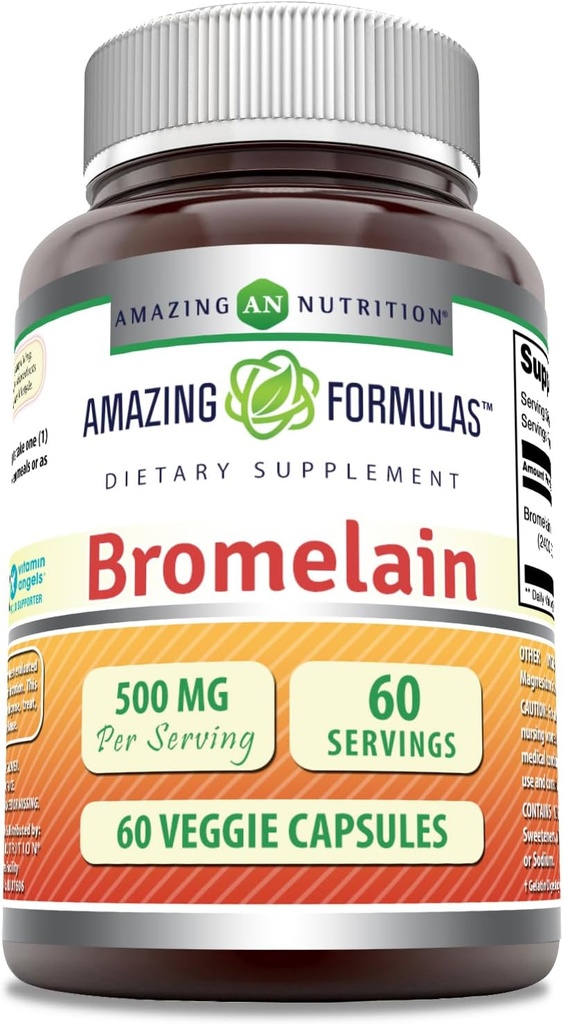 Amazing Formulas Bromelain 500 mg 2400 GDU, 60 Veggie Capsules | Non-GMO | Gluten Free | Made in USA | Ideal for Vegetarians