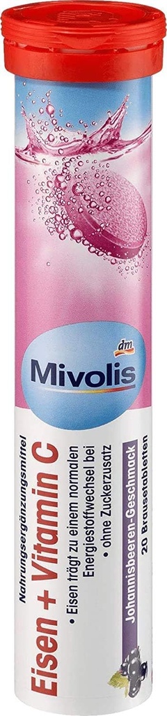 Mivolis Iron + Vitamin C effervescent Tabletleri - Diyet Supplements 1 Pack x 20 adet | Almanya