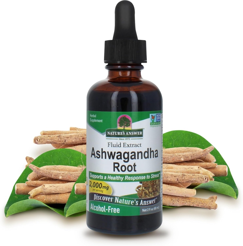 Nature's Answer Ashwagandha Root | Herbal Supplement Maintain Healthy Immune Function | Supports Body Against Stress | Gluten-Free, Alcohol-Free & Vegan 2oz