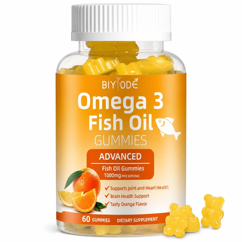 Ωμέγα-3 Fish Oil Συμπληρώματα: Αμιγής 1000mg Omega-3 Gummies Υποστήριξη Καρδιά κοινή εγκέφαλο μάτι Ανοσοποιητική υγεία 60 Gummies 30 Ημέρα προσφοράς
