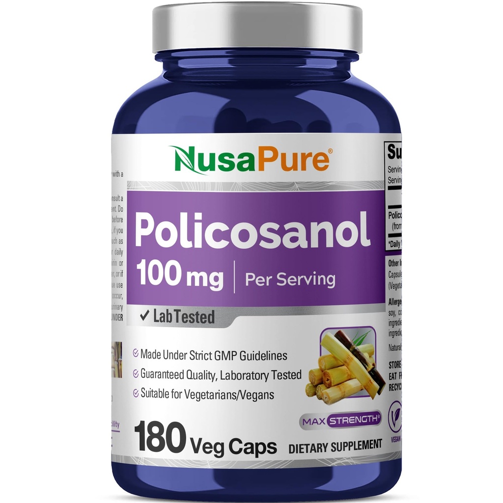 NusaPure Policosanol 100 mg 180 Veggie Capsules (Vegan, Non-GMO)