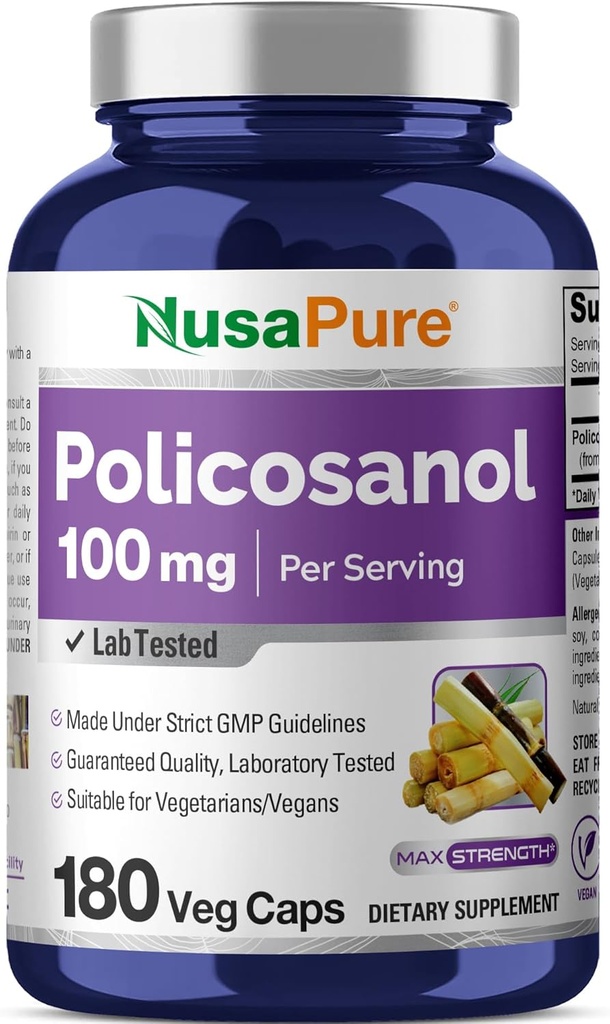NusaPure Policosanol 100 mg 180 Veggie Capsules (Vegan, Non-GMO)