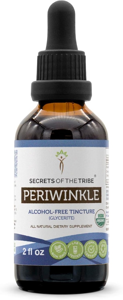 Tribe Periwinkle USDA Organik | Alkol Özgür Tür, Yüksek Lisans Herbal Drops | %100 sertifikalı Organik Periwinkle (Vinca Binbaşı) Herb (2 oz)