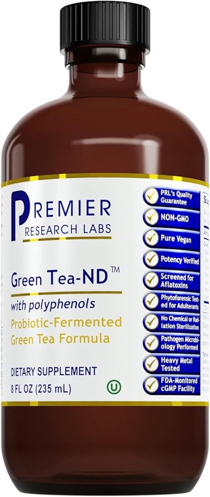 Premier Research Labs Green Tea-ND - Probiyotik Fermented Green Tea Extract Supplement with ECGC, Camellia Sinensis Liquid, Supplement Drops for Yetişkinler, Vegan Friendly - 8 Fl Oz Şişe