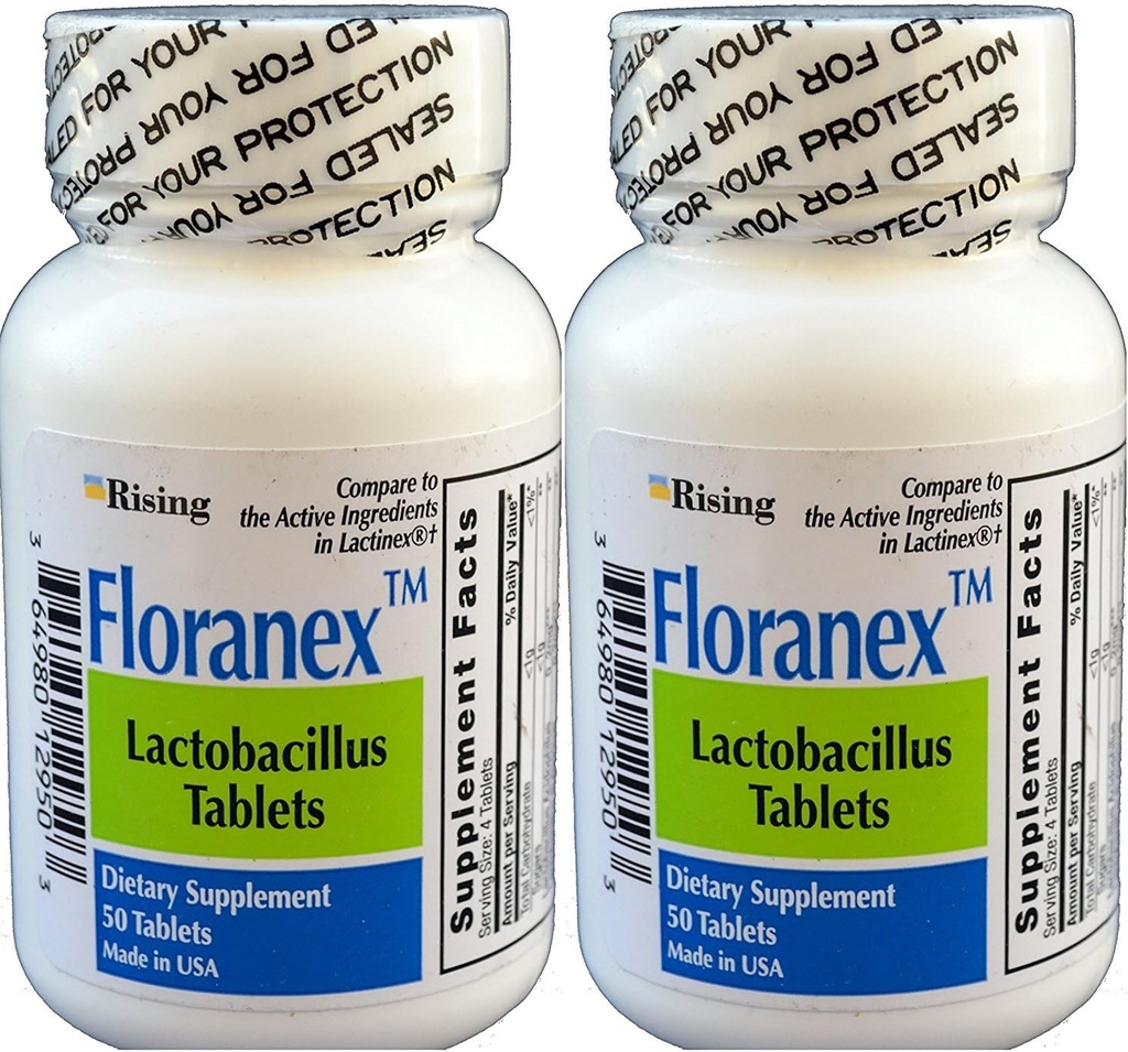 Floranex Προβιοτικό για την υγεία του παχέος εντέρου Γενόσημο για Lactinex 50 δισκία ανά συσκευασία φιάλης των 2 Σύνολο 100 δισκίων