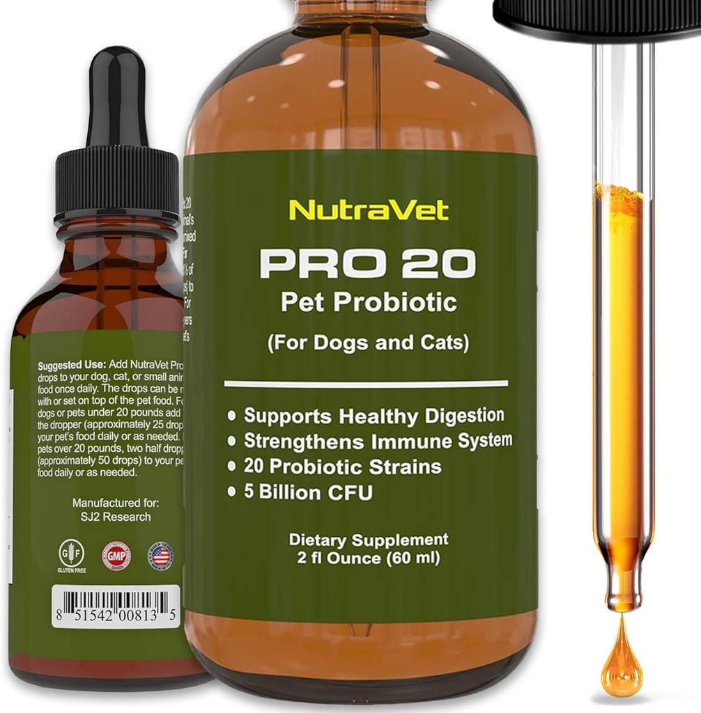 Köpekler ve Cat Probiyotikler için Probiyotikler - 120 hizmet (1/2 ml). Gas Relief ve sağlıklı Digestion için% 100 Doğal Digestive Enzymes. Constipation & Leaky Gut için Sıvı Vitaminler ile Prebiyotikler