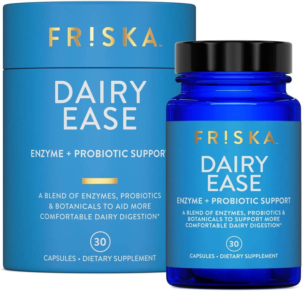 FRISKA Süt Ease | Digestive Enzymes and Probiyotiks Supplement | Daha İyi Digestion | Natural Lactose intolerance Relief & Support | 30 Capsules