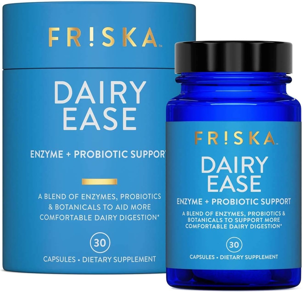 FRISKA Süt Ease | Digestive Enzymes and Probiyotiks Supplement | Daha İyi Digestion | Natural Lactose intolerance Relief & Support | 30 Capsules