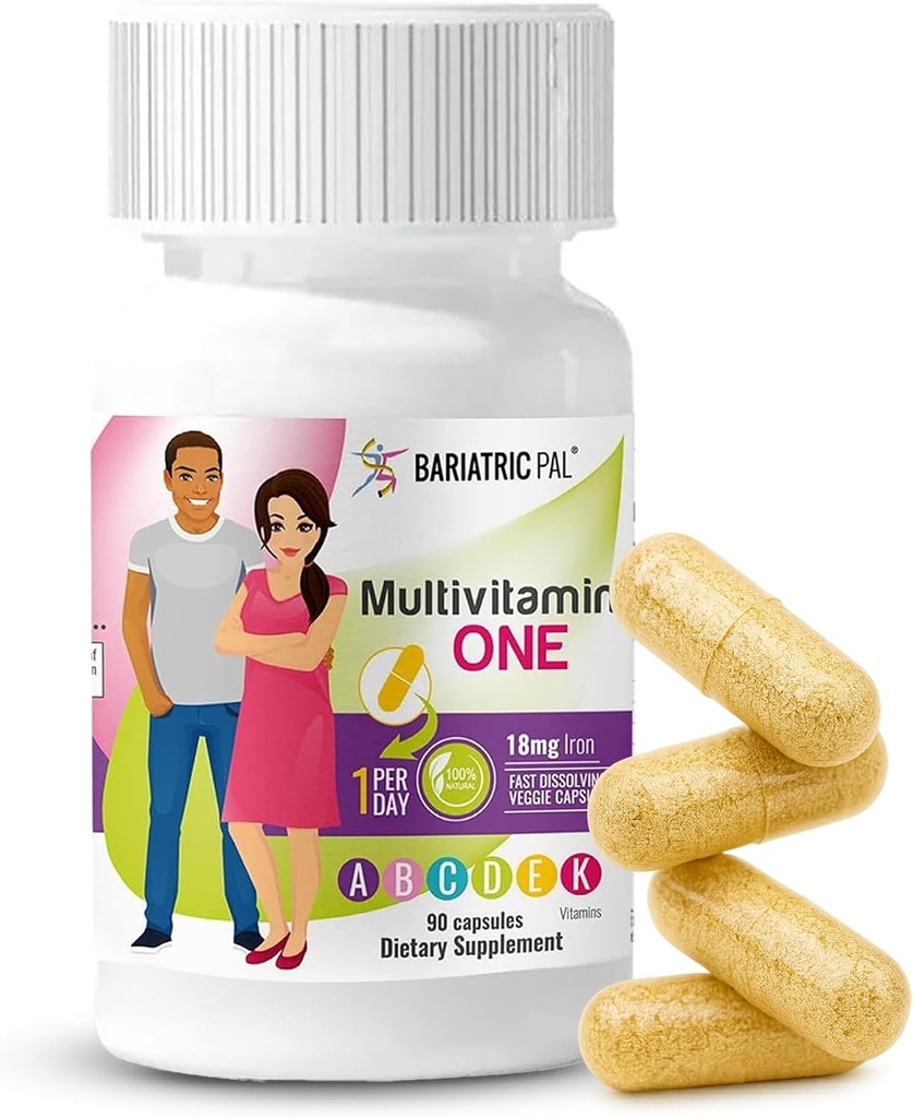 BariatrikPal Multivitamin ONE 1 per Day! Bariatrik Multivitamin Capsule ile 18 mg of Iron | Easy to Swallow | Bariatrik Cerrahi Hastaları için Vitamin | 90 Kont (3 Ay Supply)
