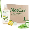 AloeCure USDA Organic Aloe Vera Juice Lemon Flavor - Κατασκευάζεται μέσα σε 12 ώρες από τη συγκομιδή - Φυσικό συμπλήρωμα πέψης για την ισορροπημένη οξύτητα στομάχου - Υποστήριξη Digestive και ανοσοποιητική υγεία, 6 Btls x 16.7oz