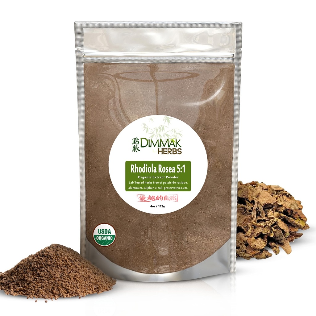 Organik Rhodiola Rosea Toz 5:1 4 Ounce | Hong Jing Tian Inter | Lab Test Edildi Toz 112 Gram Resealable Bag, Su veya Smoothie Tarafından Dimmak Herbs