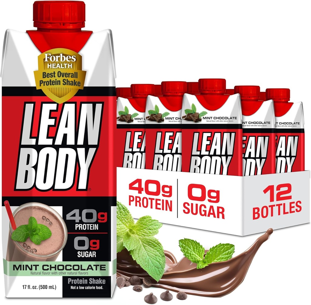 Labrada Lean Body Ready-to-Drink Mint Chocolate Protein Shake, 40g protein, Whey Mix, 0 Sugar, Gluten Free, 22 Vitamins & Minerals, (Recyclable Mirror & Lid - 12 Paket) LABRADA
