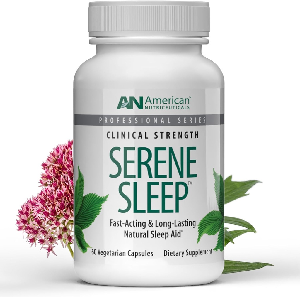 American Nutriceuticals - Serene Sleep Aid - with Melatonin & Magnesium - All Natural Sleep Aid for Adults -Long-Lasting - 60 Capsules -30 Day Supply