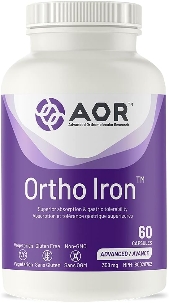 AOR, Ortho Iron, Demir Abpsiyon ve gastrik tolerability, Sağlıklı Kırmızı Kan Hücre Formu, Diyet Tamam, Vejetaryen, 60 Hizmet (60 Capsules).