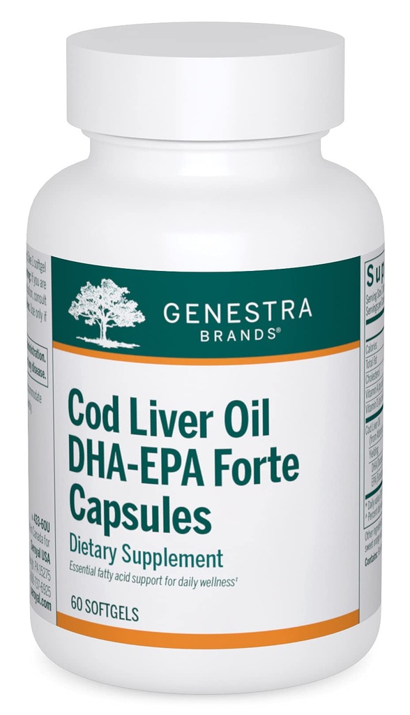 Genstra Brands Cod Liver Oil DHA-EPA Forte Capsules | DHA, EPA ve Vitaminler A ve D | 60 Softgels