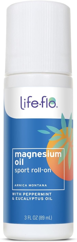 Life-Flo Μαγνήσιο Sport Oil Roll-On-Magnesium Roll on for Adults and Kids, Καταπραϋντικό Roller Stick για πονεμένους μυς Μετά τον αθλητισμό, Χρήση στα πόδια, πίσω, και το σώμα - 3 fl oz Roller