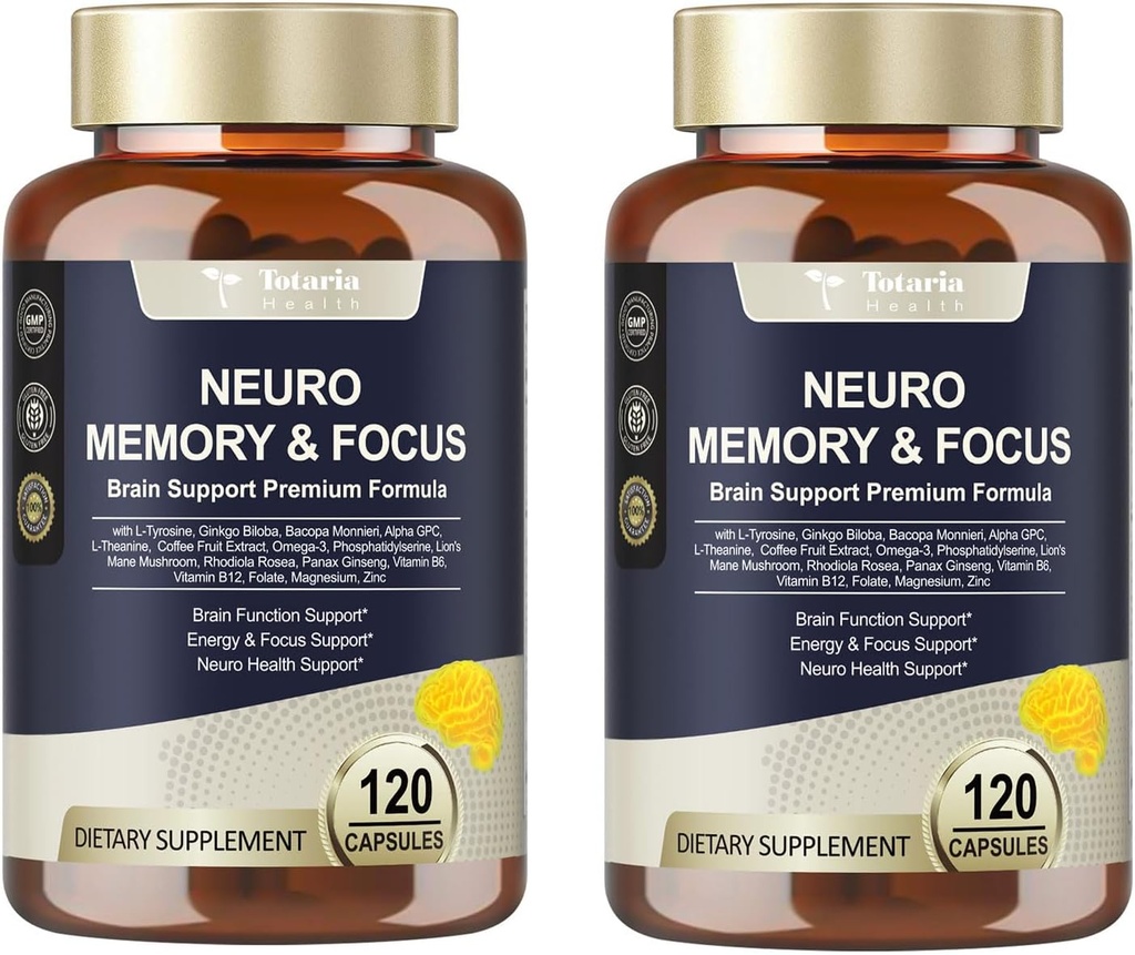 Caffeine Pills, L-Tyrosine, Alpha GPC, Ginkgo Biloba, Bacopa Monnieri Brain Supplement for Memory and Focus, Brain Nootropic Support - Non-GMO, Gluten Free (120 Counts)