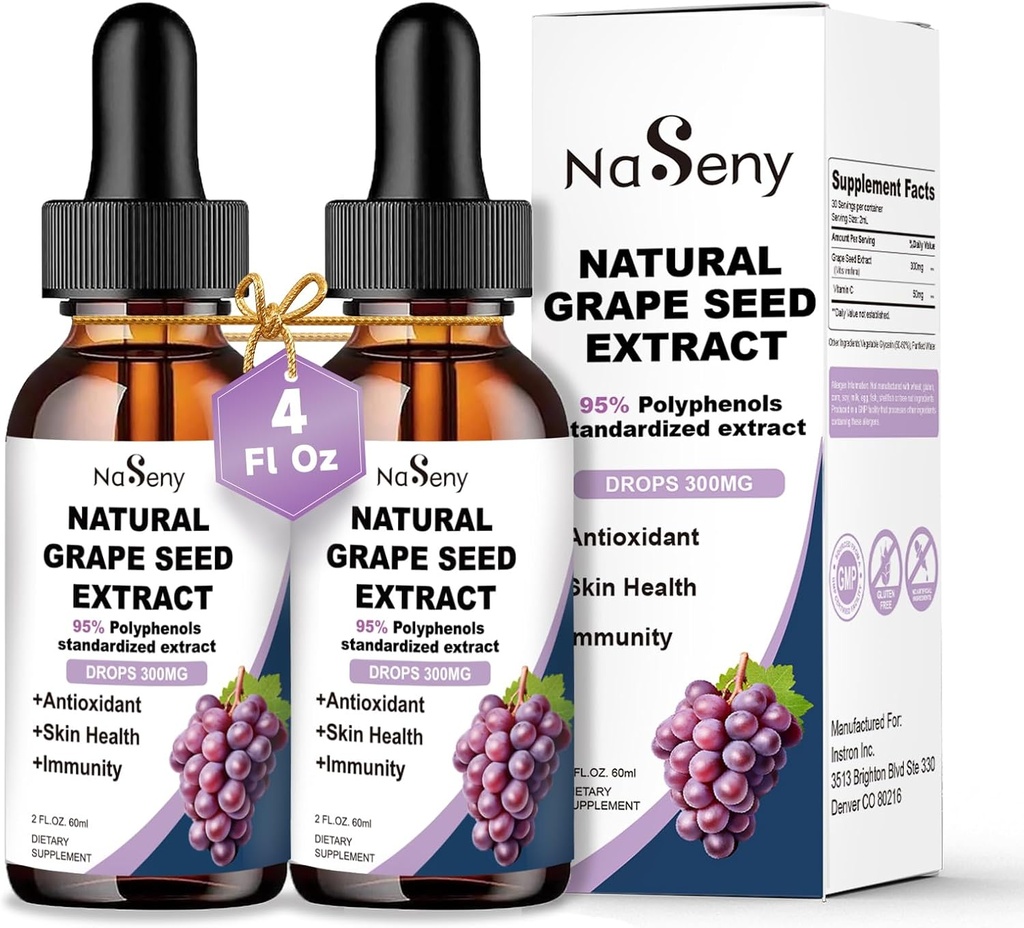 Grape Tohumu Sıvı Ölçeği % 95'e Standartlaştırıyor Polyols-300 mg Grape Tohum Maksimum Güç Standartlaştırılmış Tinkture, Yüksek Aborpsiyon Sıvı Vitis Vinifera Ekstraksiyonu -Non-GMO (2 Şişe)