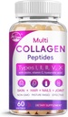 Multi Collagen Peptides Softgel - Type I, II, III, V, X - Hydrolyzed Collagen Peptides με Βιοτίνη, Βιταμίνη C, Υαλουρονικό Οξύ, Υποστηρίζει Δερμάτινο καρφί μαλλιών, Grass-Fed, Non-GMO, 60 Softgel, 1 συσκευασία
